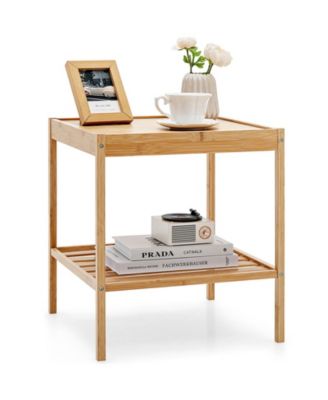2 Pieces 2-Tier Bamboo Nightstand for Living Room Bedroom