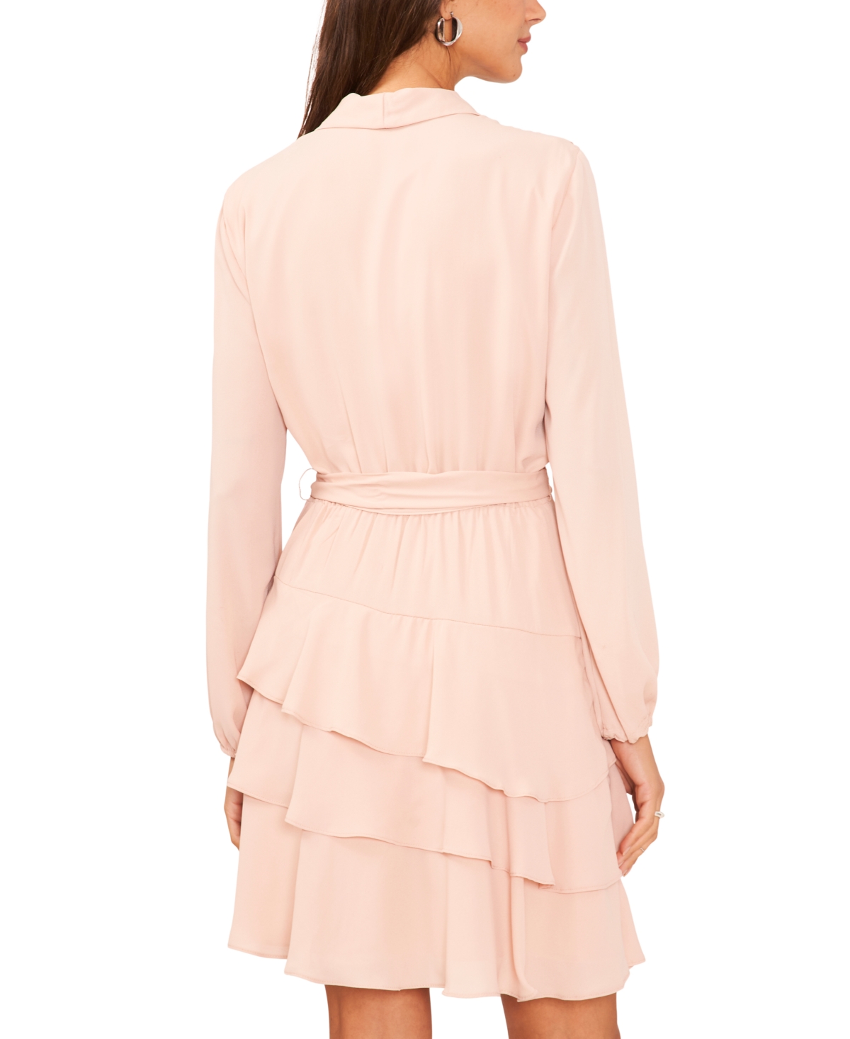 CeCe Women's Shawl Collar Long-Sleeve Tiered Dress