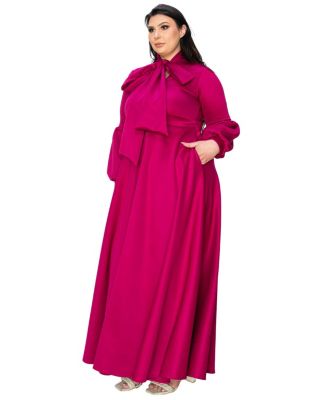 Plus Size Bella Donna Dress with Ribbon and Bishop Sleeves