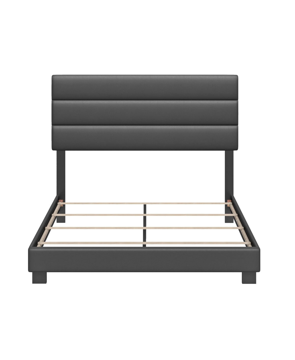 Boyd Sleep Napoli Upholstered Faux Leather Tri Panel Channel Headboard Platform Bed Frame, Twin,- Black
