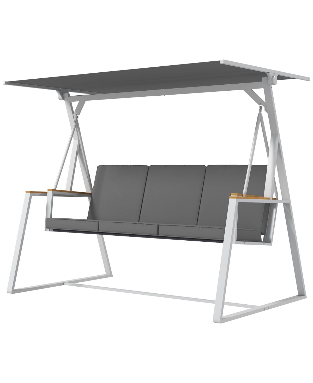 Outsunny 3-Seat Porch Swing W/ Adjustable Canopy & Removable Cushions, Gray