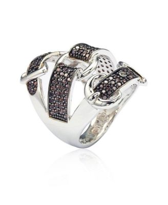 Suzy Levian Sterling Silver Cubic Zirconia Triple Buckle Ring