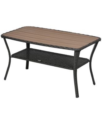 Rattan Outdoor Coffee Table w/ 2-Layer Storage Shelf, Mixed Brown