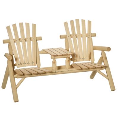 Outdoor Patio Adirondack Double Bench w/ Center Table, Natural