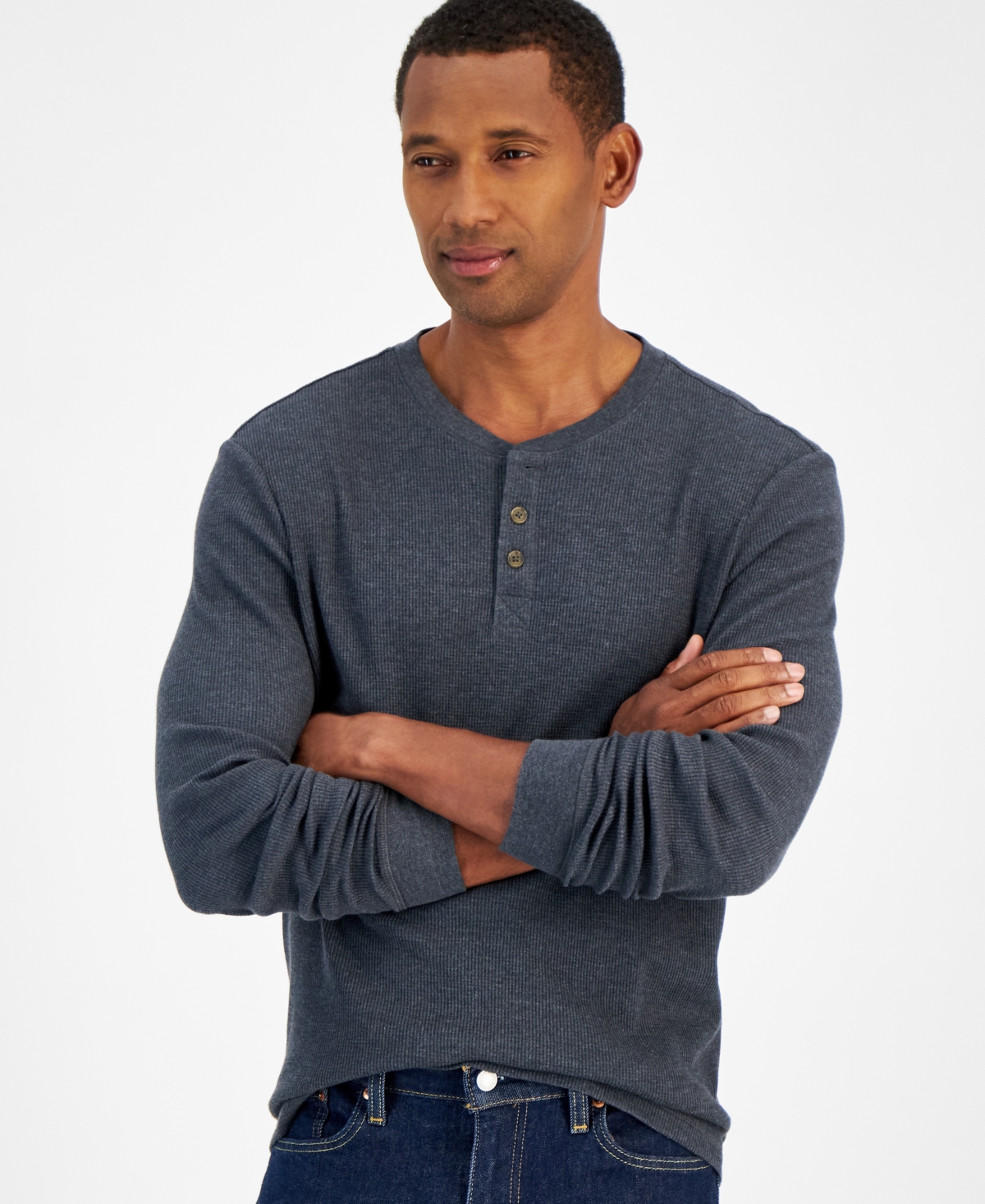 Men's Thermal Long Sleeve Henley, Created for Macy's - Blue Wing Opd