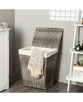 Handwoven Laundry Hamper Foldable w/Removable Liner, Lid & Handles