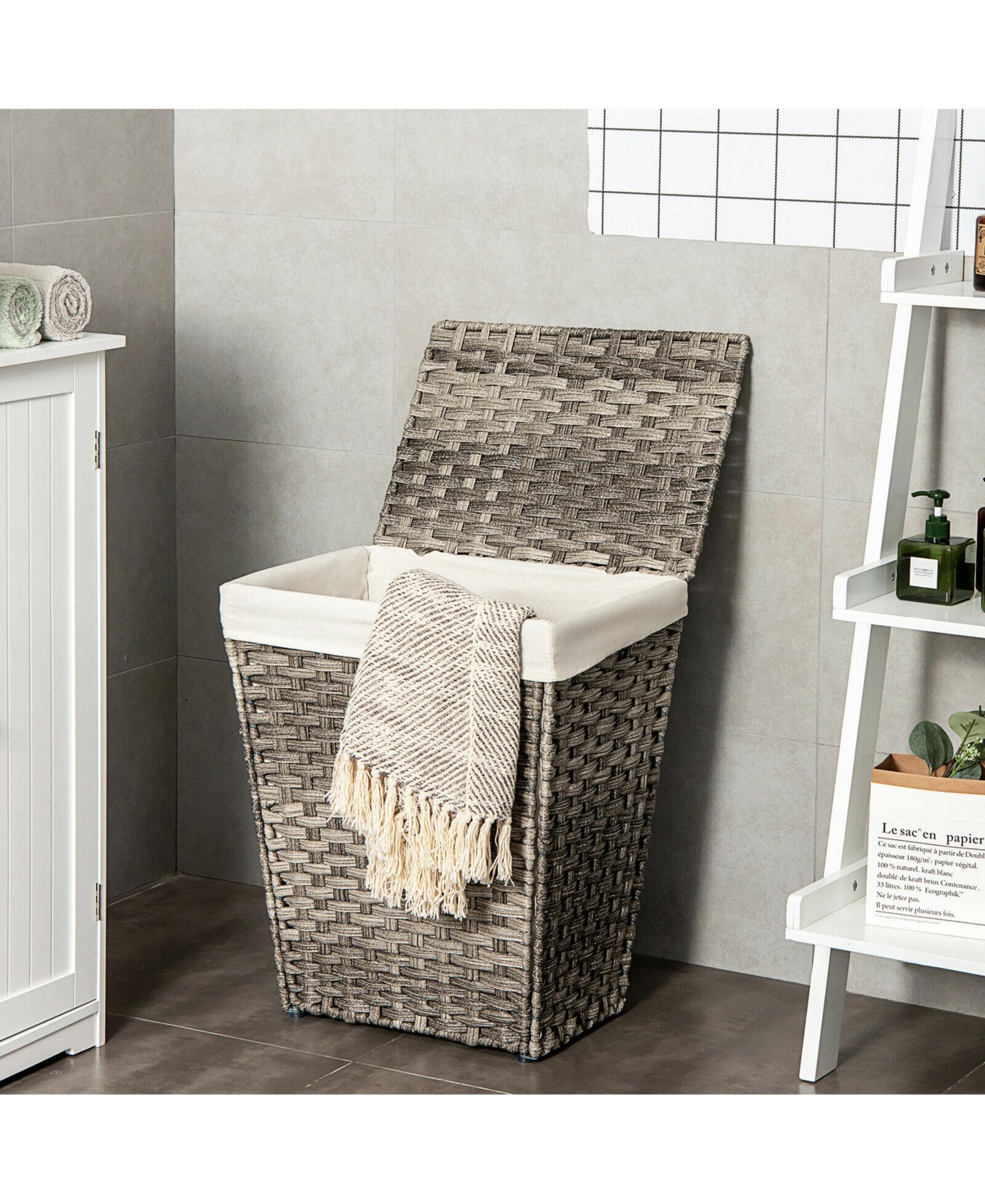 Handwoven Laundry Hamper Foldable w/Removable Liner, Lid & Handles