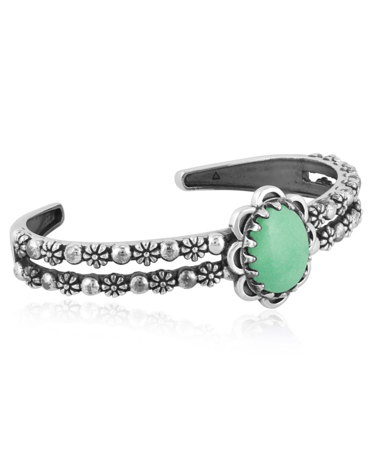 Southwestern Green Variscite Sterling Silver Double Row Cuff Bracelet, Size Small - Large - Green variscite