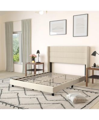 Percy 1-Pc Upholstered Channel Stitched Wingback Headboard Platform Bed