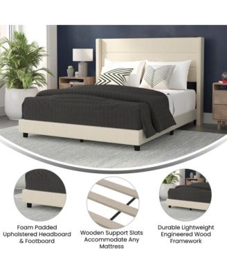 Percy 1-Pc Upholstered Channel Stitched Wingback Headboard Platform Bed