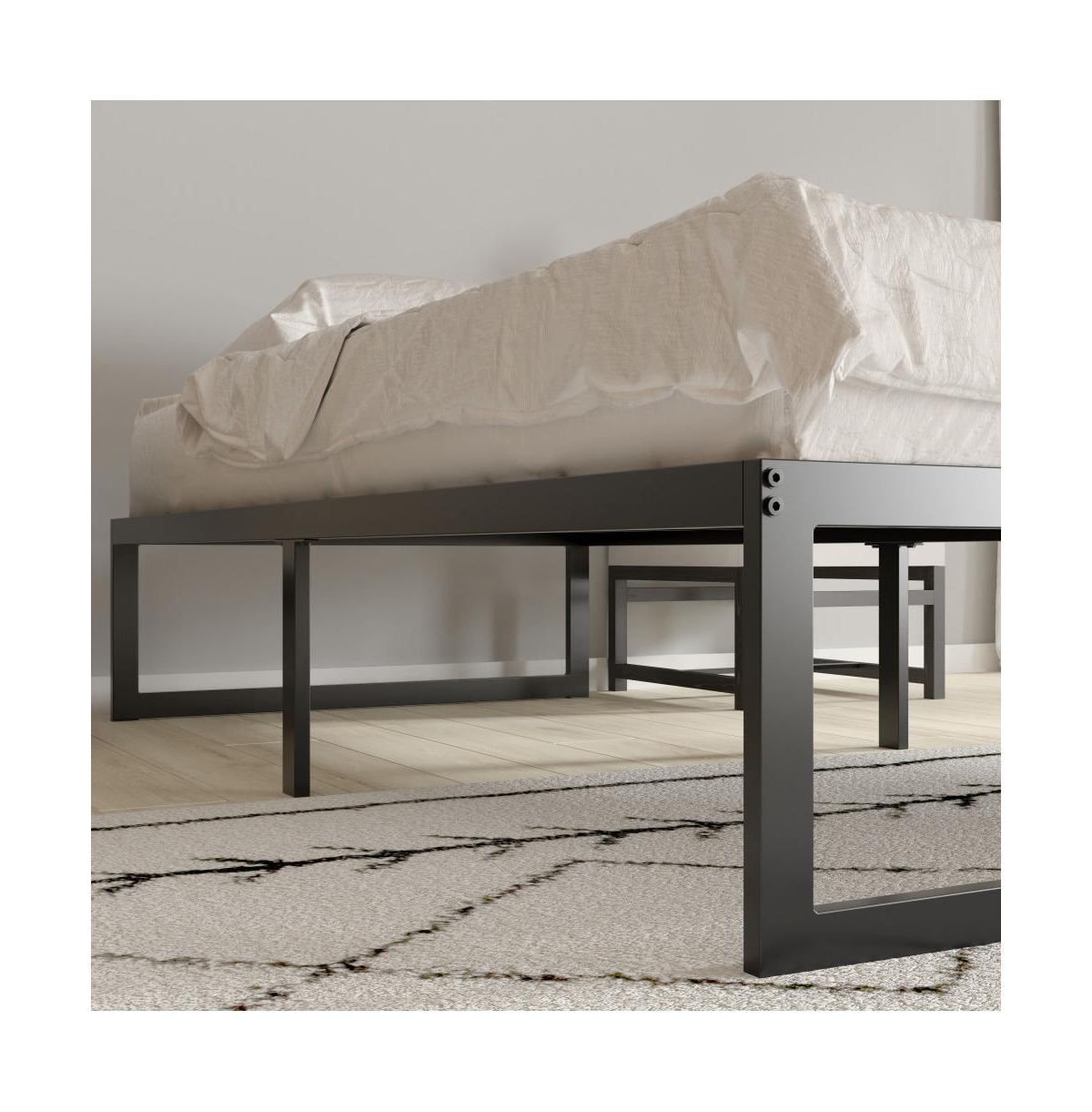 Merrick Lane Varallo 14 Inch Steel Bed Frame With Steel Slat Support For Any Mattress (No Box Spring Required