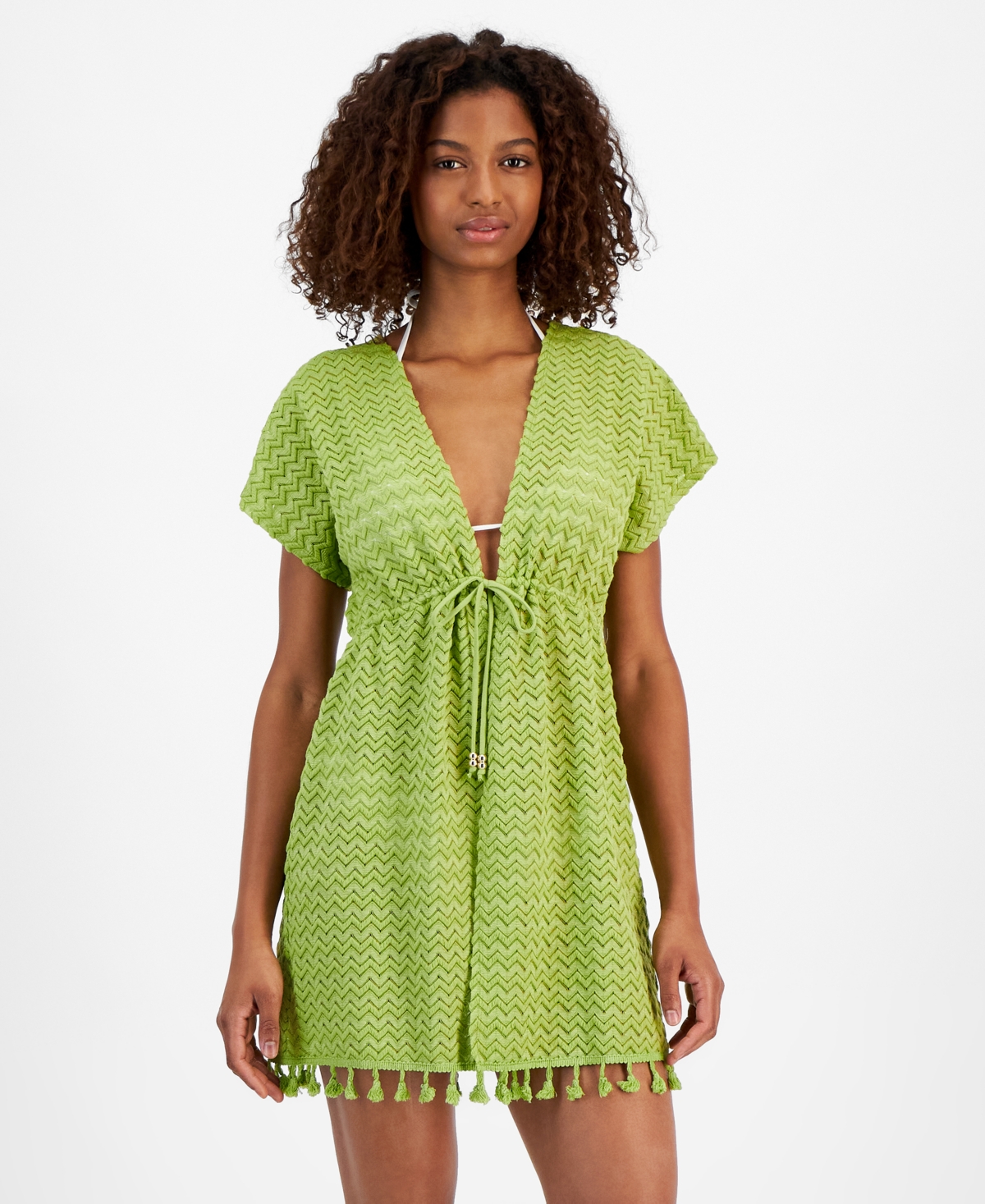 Women's Tie-Waist Chevron-Knit Cover Up, Created for Macy's - Fern