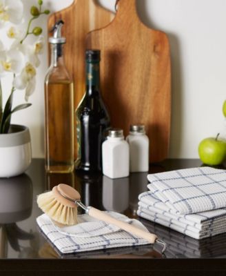 Scrubber Dishcloths Collection Windowpane Dishrag Set, 12x12", White/Stonewash Blue Stripe, 6 Piece