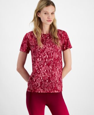 ID Ideology - Women's Animal-Print Jacquard Mesh Short-Sleeve Top