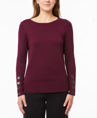 Women's Fine Gauge Boat-Neck Buttoned-Cuff Sweater