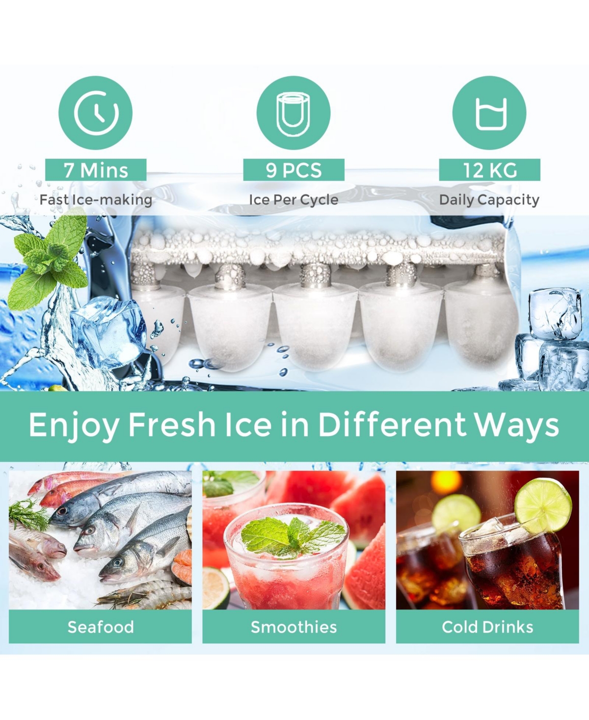 Inolait 26 lbs Countertop Lcd Display Ice Maker with Ice Scoop