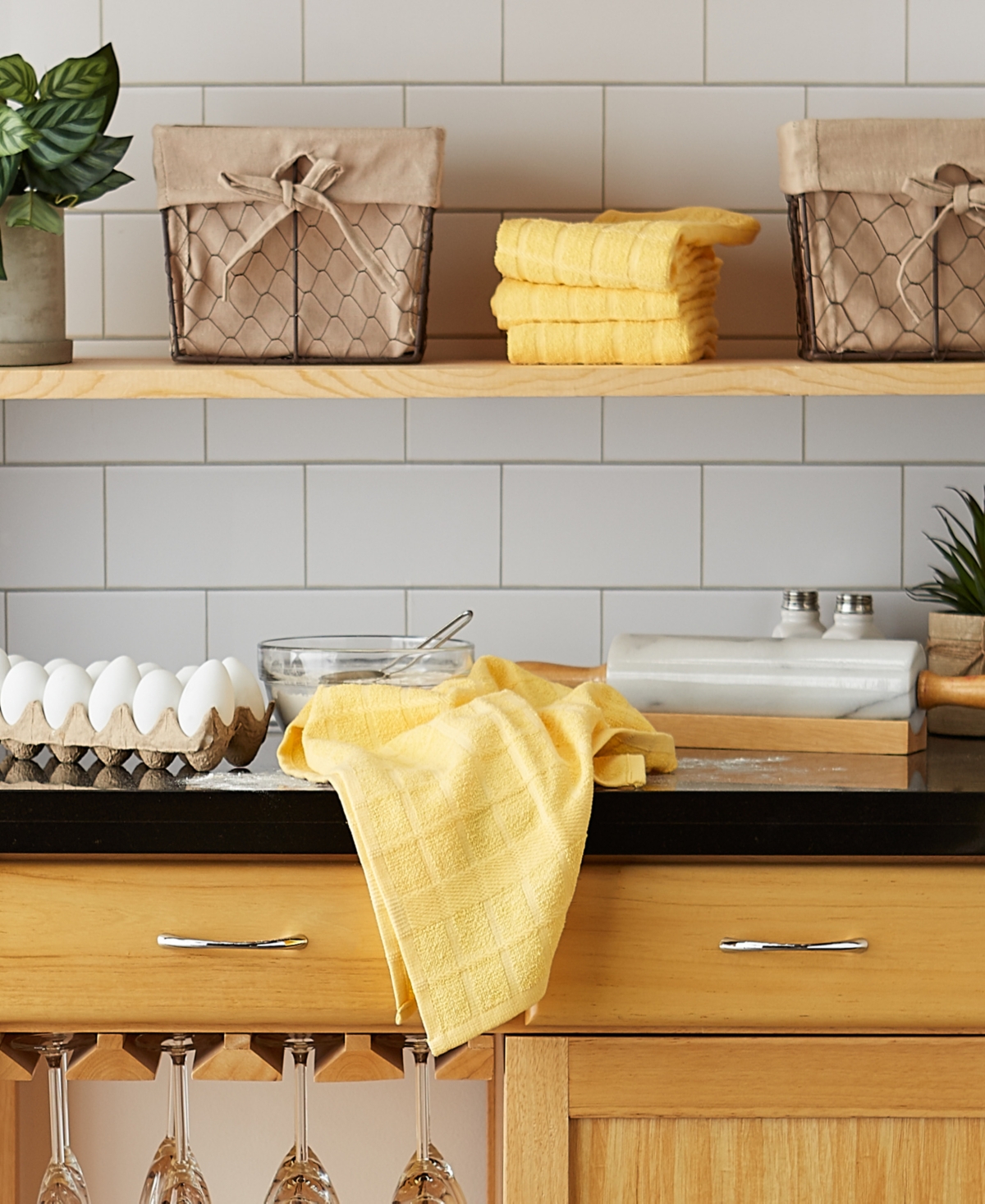 Design Imports Basic Terry Collection Windowpane Dishtowel Set, 16x26", Yellow Solid, 4 Piece In Yellow Solid
