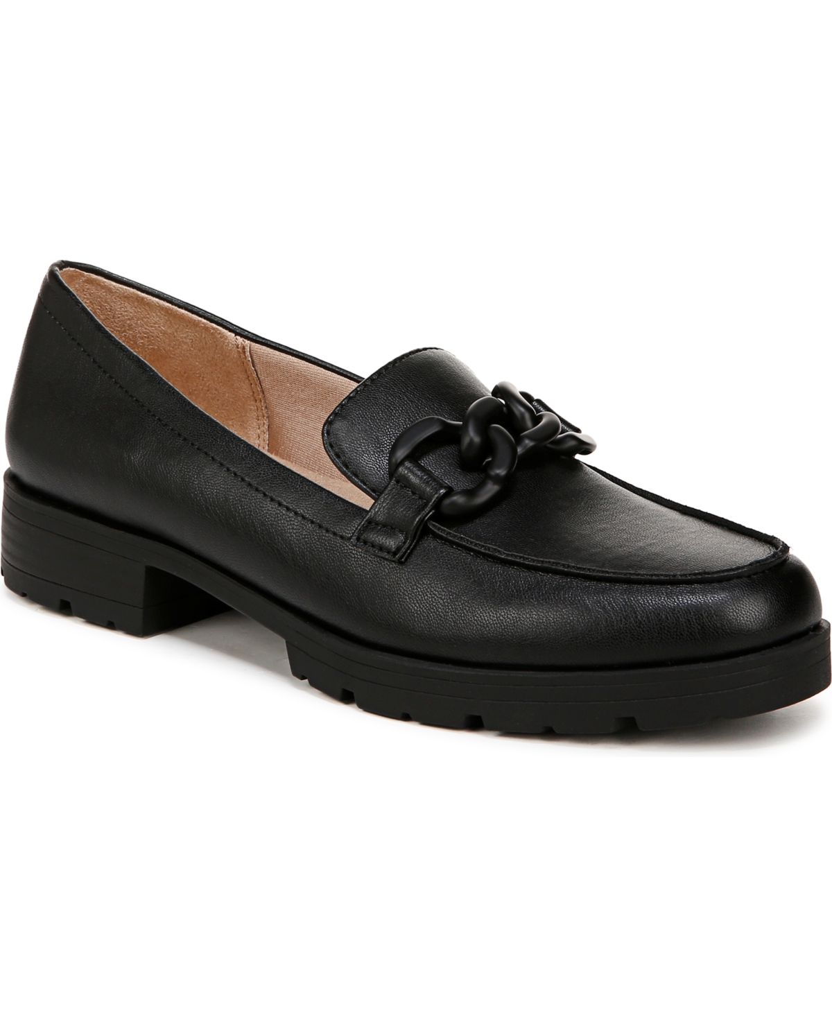 Lifestride Women's London 2 Chain Detail Lug Sole Loafers In Black Faux Leather