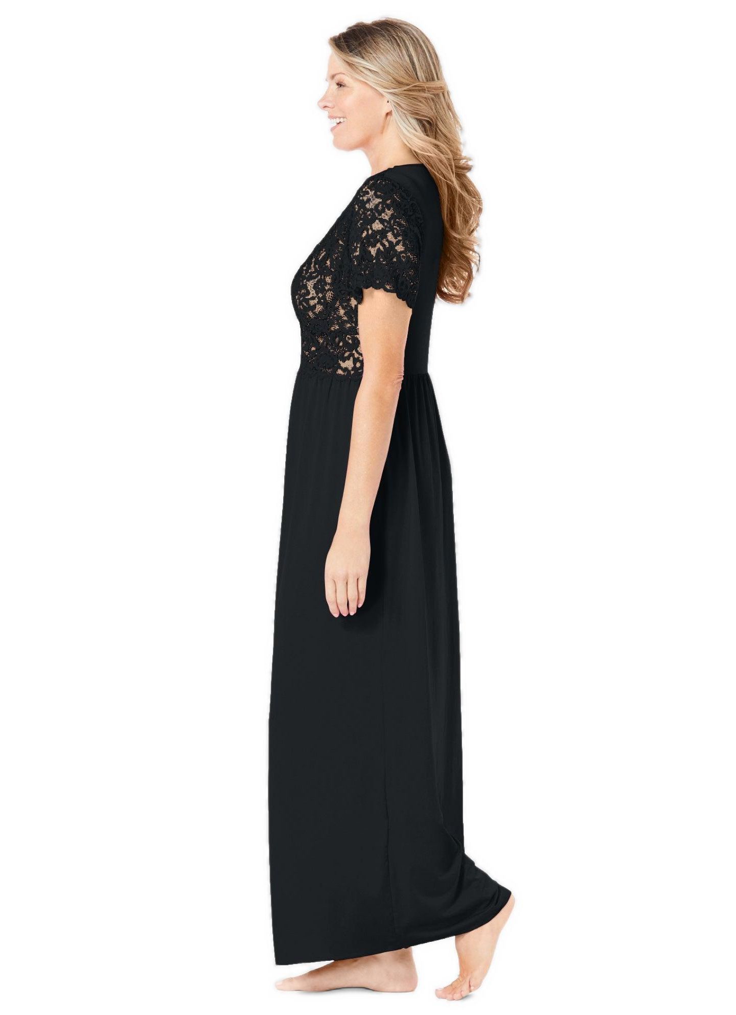 Женские платья Amoureuse Long Lace Top Stretch Knit Gown, цвет: Чёрный — фото 3