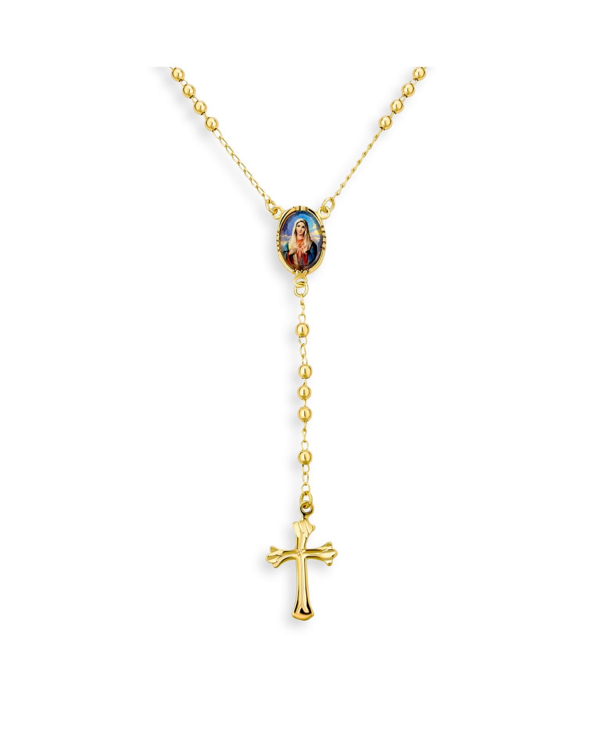 Catholic Christian Prayer Rosario Cross Catholic Virgin Mother Mary Rosary Beads Necklace For Women Teen 18K Gold Plated Brass - Gold-to