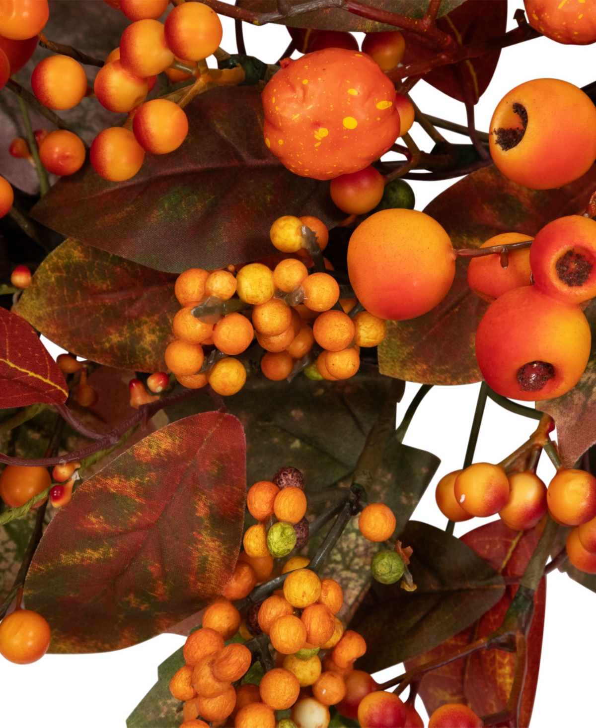 Northlight Berries and Pumpkins Artificial Fall Harvest Wreath - -and Green - Unlit - Orange