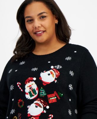 Plus Santa Embellished Crewneck Sweater, Created for Macy's