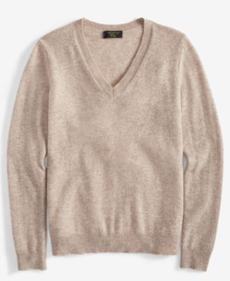 100% Cashmere Petite V-Neck Long-Sleeve Sweater, Created for Macy's
