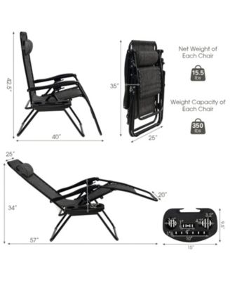 SUGIFT 2 Pieces Folding Lounge Chair with Zero Gravity