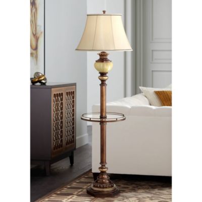 Hyde Park Rustic Vintage like Floor Lamp with Nightlight Glass Tray 65" Tall Bronze Gold Metal Pearl White Frosted Glass Fabric Bell Shade for Living Room Reading House Bedroom Home - Kathy Ireland