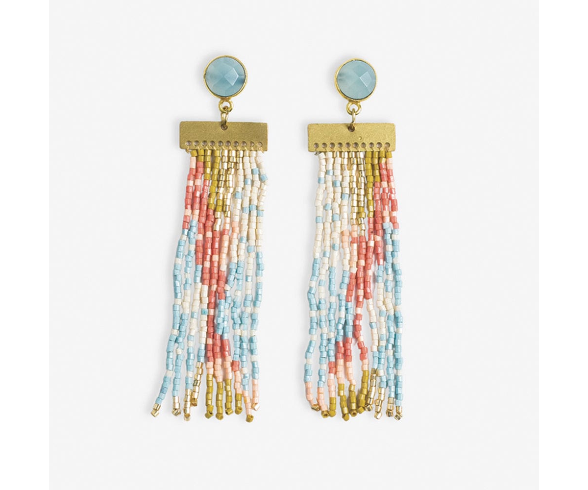 Ink + Alloy Lilah Semi-Precious Stone Post With Organic Shapes Beaded Fringe Earrings