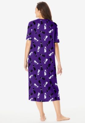 Women's Dreams and Co. V-Neck Short Sleeve Midi Cotton Sleep Shirt