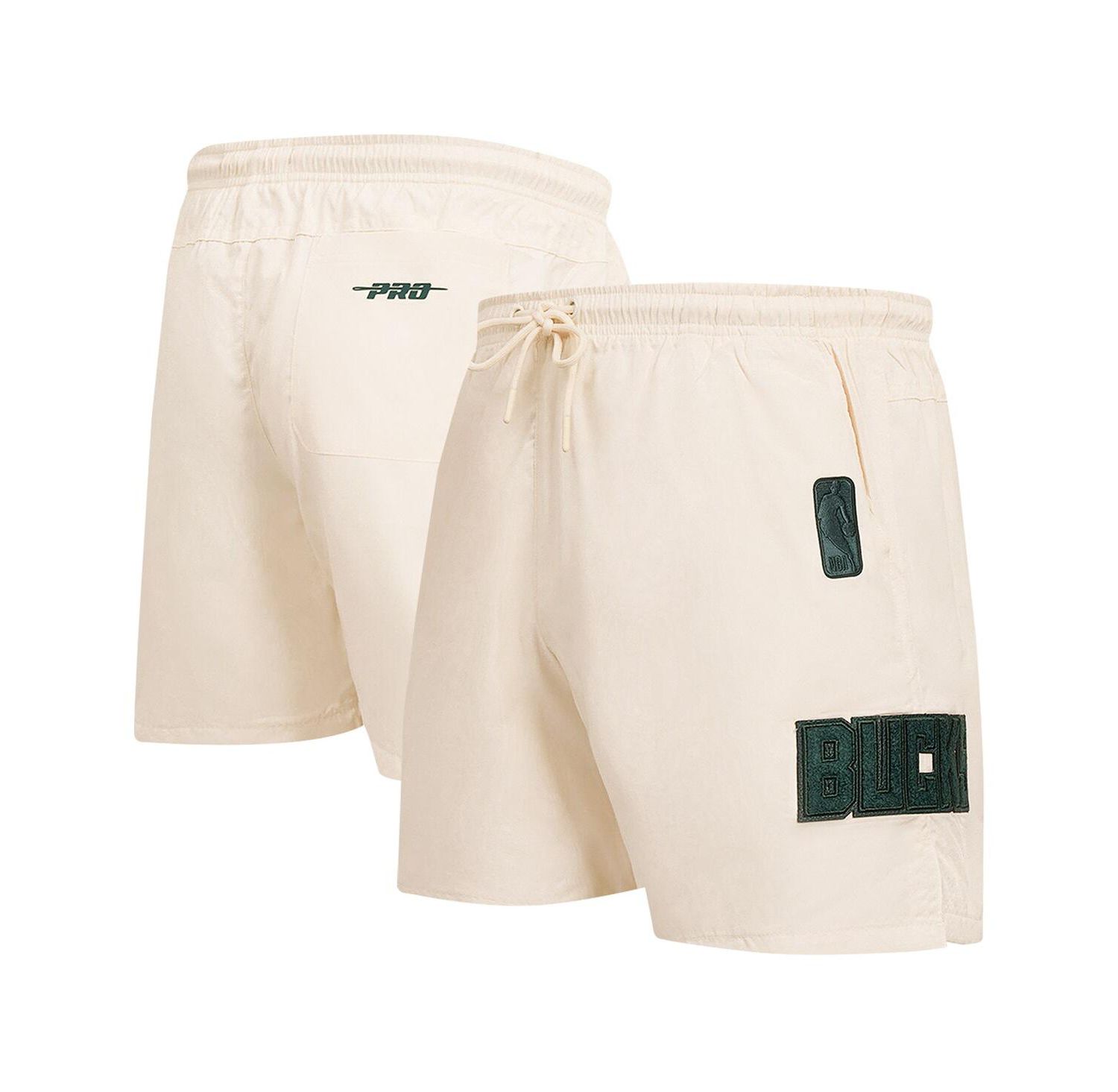 Men's Cream Milwaukee Bucks Triple Tonal Woven Shorts