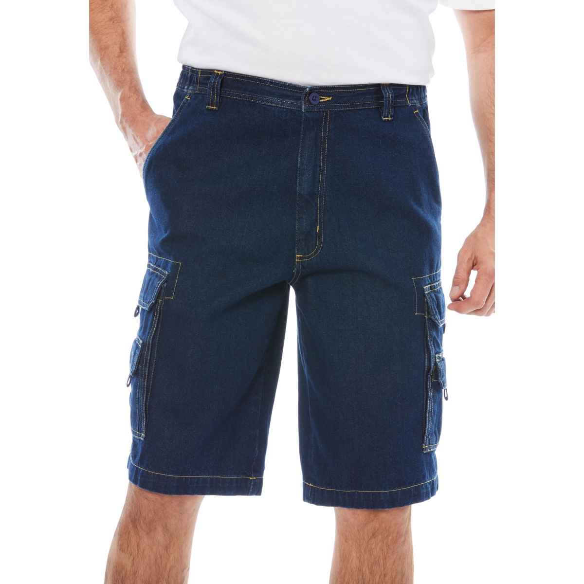 Big & Tall by KingSize 12&#x22; Side Elastic Denim Cargo Shorts - Black denim
