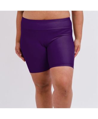 Plus Size Chlorine Resistant High Waisted Mid-Thigh Swim Shorts