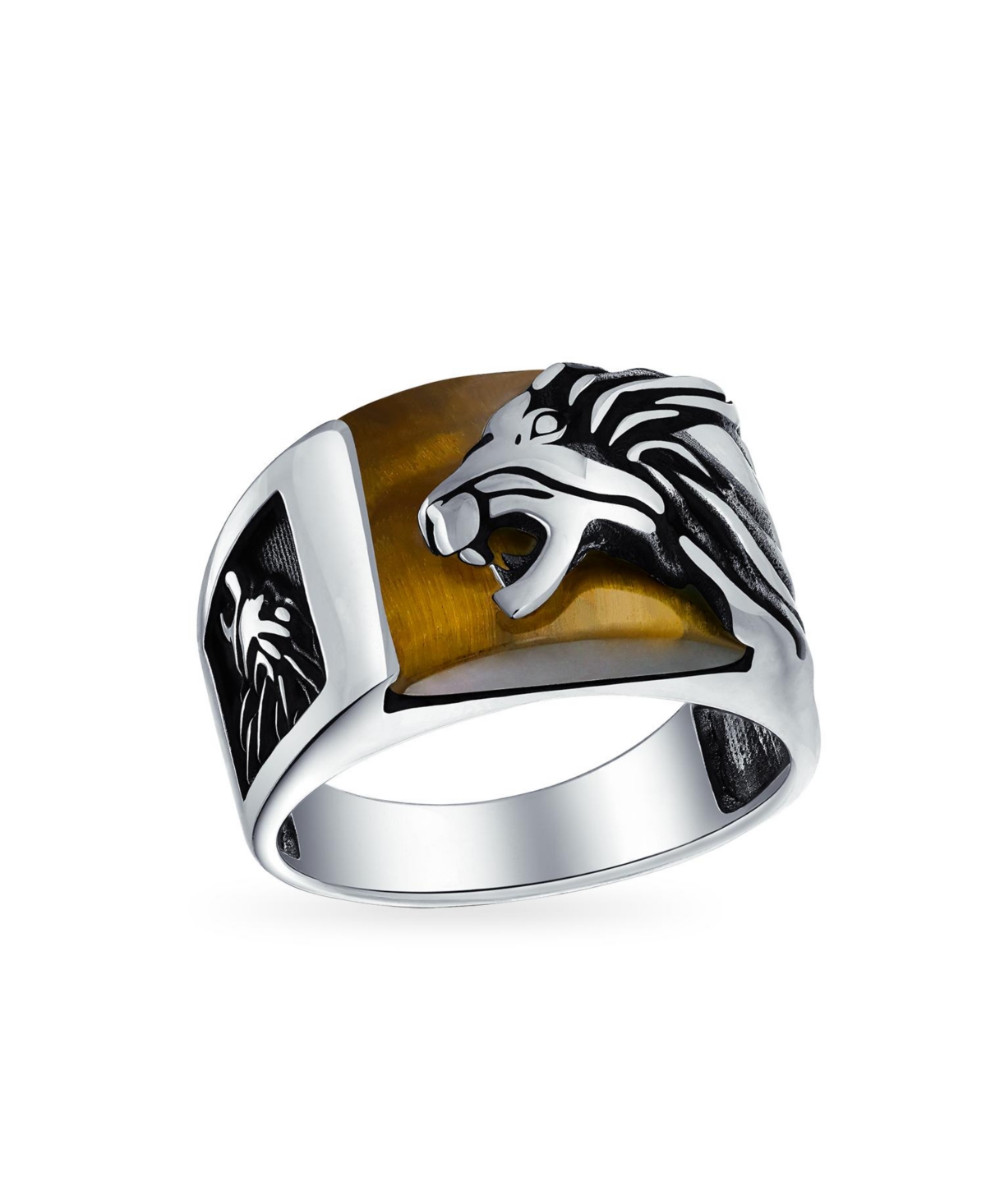 Bling Jewelry Men's Large Roaring Lion Head Ring For Men Solid Oxidized .925 Sterling Silver Handmade In Turkey