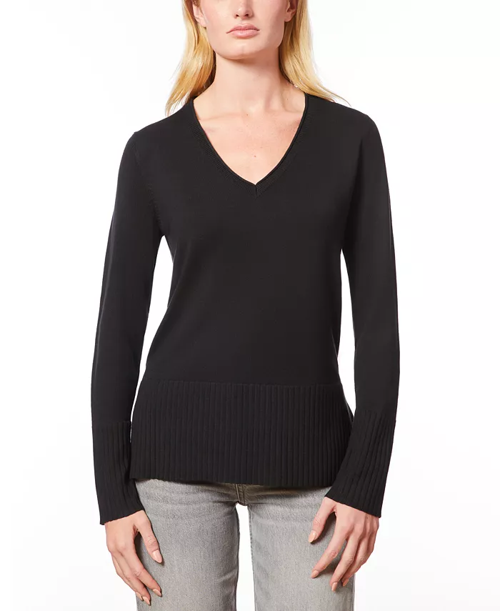 Women's V-Neck Wide-Hem Wide-Cuff Sweater