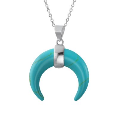 Boho Style Horn Italian Crescent Luna Waning Half Moon Pendant Necklace Sterling Silver