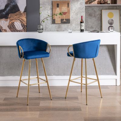 Blue Velvet Barstools with Chrome Base (Set of 2)