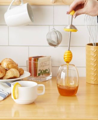 Glass, Stainless Steel and Silicone 3x3x8" Yellow Honey Jar Set