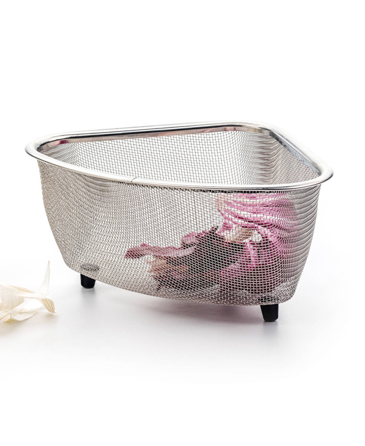 RSVP INTERNATIONAL ENDURANCE STAINLESS STEEL 9"X7"X4" IN-SINK MESH CORNER BASKET 