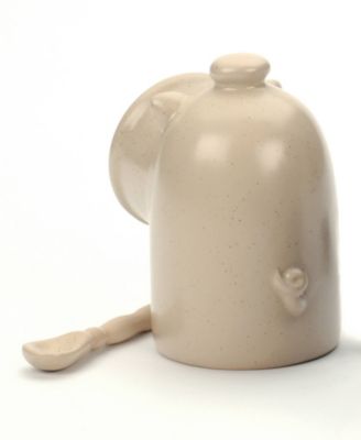 Stoneware 2 Piece 6 Ounce Matte Oat Salt Pig and Spoon Set