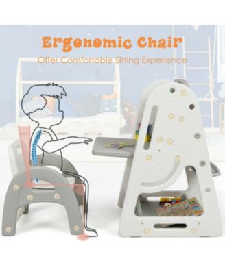 2-in-1 Kids Easel Desk Chair Set Book Rack Adjustable Art Painting Board