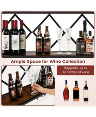 Wall Mounted Wine Rack for 39 Bottles and 12 Glasses