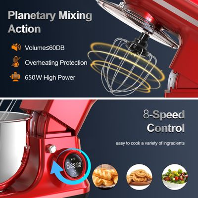 5.3 Qt Digital Display Stand Mixer 8 Speed with Egg Whisk, Dough Hook & Flat Beater