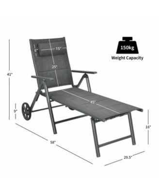 Patio Reclining Chaise Lounge with Adjust Neck Pillow