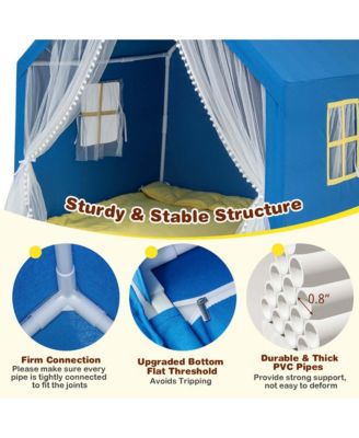 Large Play Tent Kids & Toddlers Playhouse with Washable Cotton Mat, Star Lights