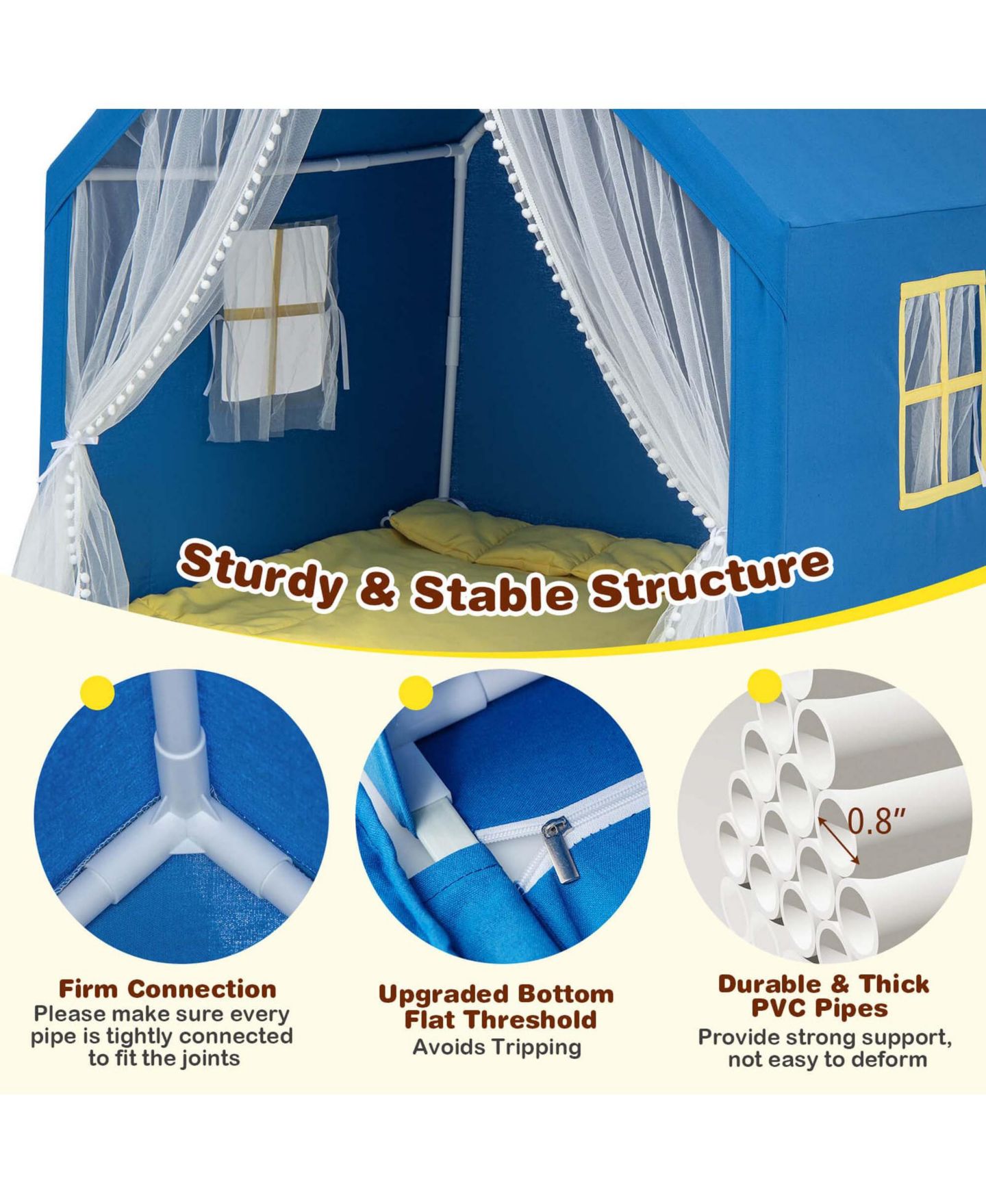 Детская игрушка Costway Large Star Light Play Tent with Washable Cotton Mat, Ages 2+, цвет: Синий — фото 7