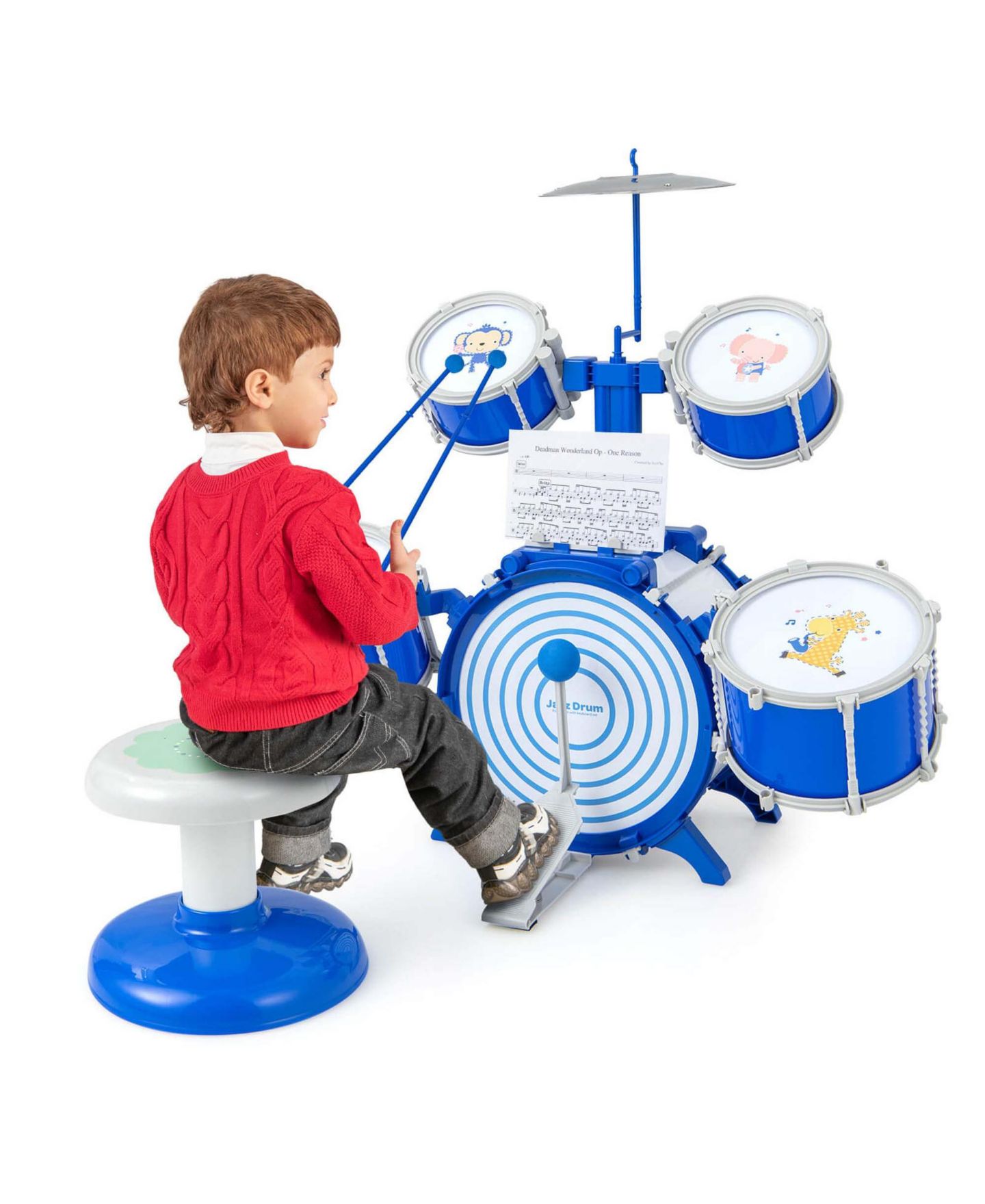 Детские игрушки Costway Kids Percussion 5-Piece Drum Set, Ages 3+, цвет: Синий — фото 5