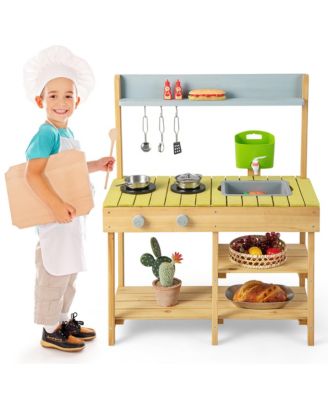 Outdoor Mud Kitchen Set, Outdoor Play Kitchen Set with Removable Water Box
