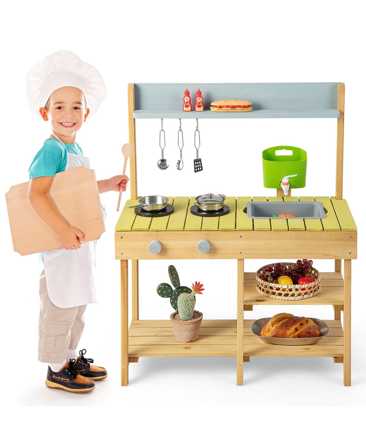 Детская игрушка Costway Removable Water Box Wooden Outdoor Mud Kitchen, 1-Piece, от 3 лет, цвет: Натуральный — фото 5